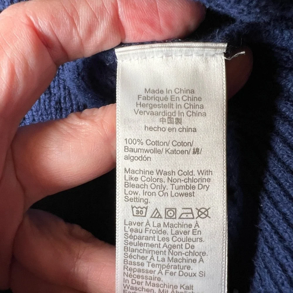 J.Crew Blue Cable Knit Crewneck Sweater Size L 100% Cotton